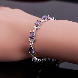 Elegant Purple Colorful AAA Zircon Platinum Plated Titanium Steel Bracelet for Women Gift,Fine Diamond Birthstone