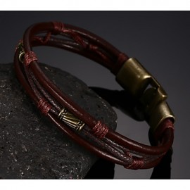 Leather WovenBrass Buckle Men Bracelet