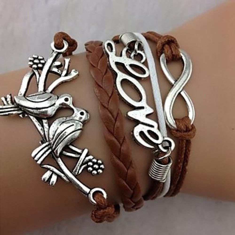 Women's Western Vintage Lovebirds LOVE Braided Bracelet