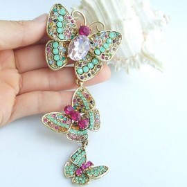 4.53 Inch Gold-tone Multicolor Rhinestone Crystal Butterfly Brooch Pendant Art Decorations