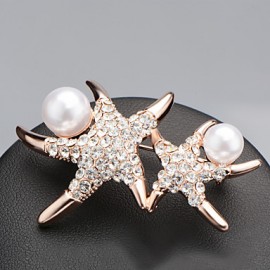 Brooch Fashion Design Pearl&Crystal Starfish Acrylic Rhinestone Brooches Pins Wedding Jewelry Badges with Pin X30009 Mermaid