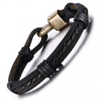 Leather Woven Brass Buckle Men Bracelet