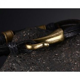 Leather WovenBrass Buckle Men Bracelet