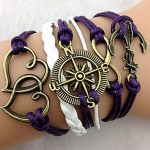 Women's Vintage Compass Heart Braided Bracelet