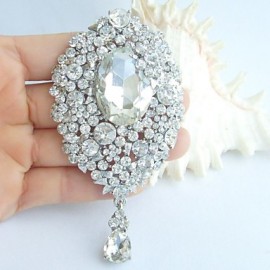 Wedding 3.94 Inch Silver-tone Clear Rhinestone Crystal Bridal Brooch Pendant Wedding Decorations