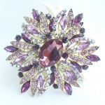 Gorgeous 3.94 Inch Gold-tone Purple Rhinestone Crystal Flower Brooch Art Deco