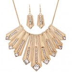 Women's Exaggerated Personality Diamond Tassel Alloy Necklace Set  