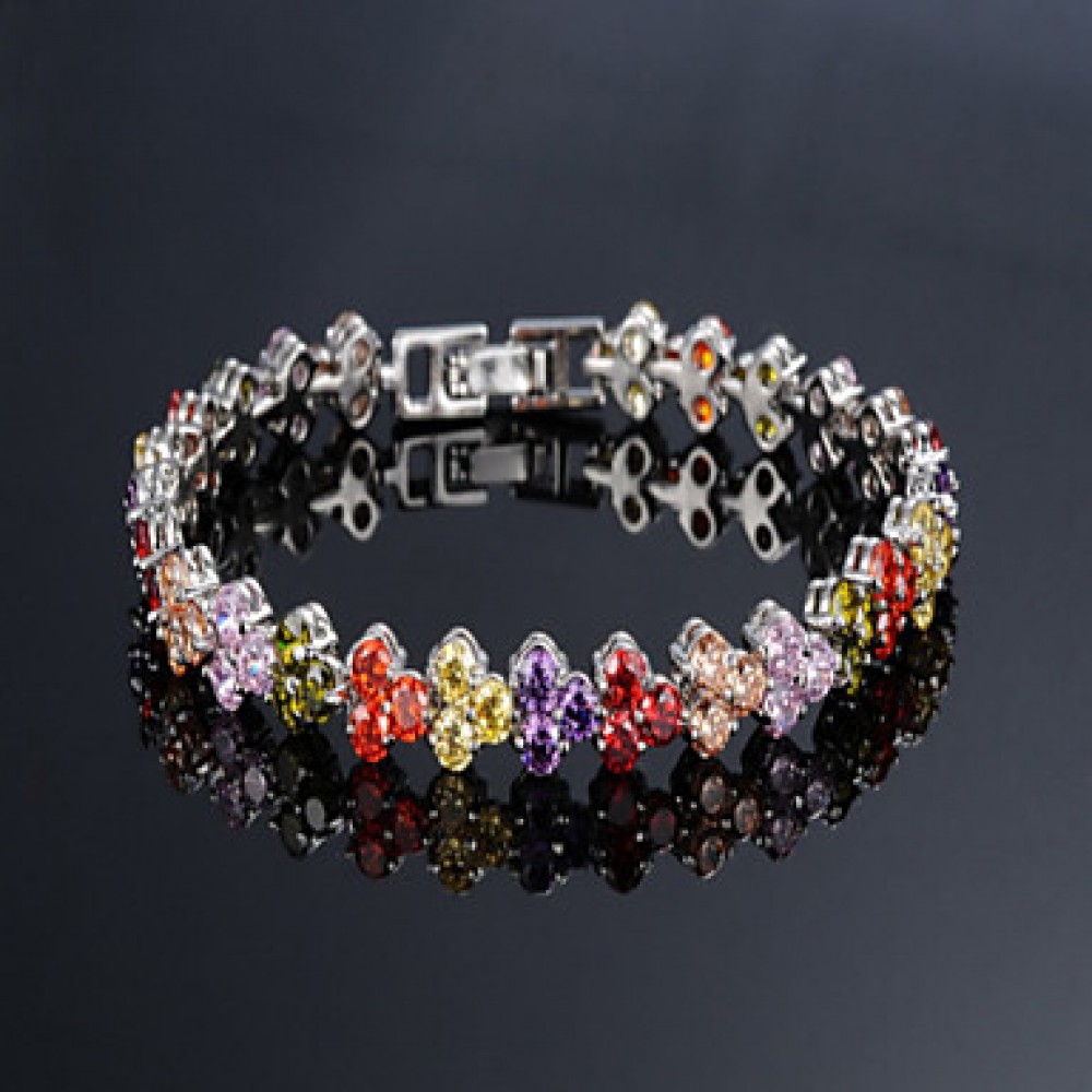 Elegant AAA Zircon Bracelet for Wedding Party (Silver/Multicolor)Imitation Diamond Birthstone