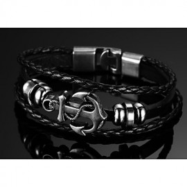 Head Layer Cowhide Titanium Steel Buckle Men Anchor Bracelet