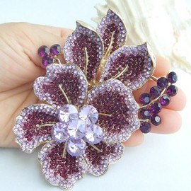 Gorgeous 3.54 Inch Gold-tone Purple Rhinestone Crystal Flower Brooch Art Decorations