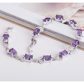 Elegant Purple Colorful AAA Zircon Platinum Plated Titanium Steel Bracelet for Women Gift,Fine Diamond Birthstone