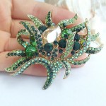 2.95 Inch Gold-tone Green Rhinestone Crystal Flower Brooch Pendant Art Decorations