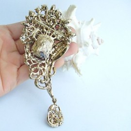 4.72 Inch Gold-tone Topaz Rhinestone Crystal Flower Brooch Pendant Art Decorations