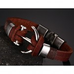 Head Layer Cowhide Titanium Steel Buckle Men Anchor Bracelet