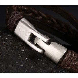 Head Layer Cowhide Titanium Steel Buckle Men Anchor Bracelet