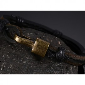 Leather Woven Brass Buckle Men Bracelet