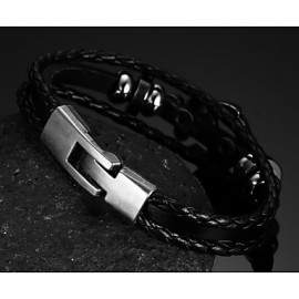 Head Layer Cowhide Titanium Steel Buckle Men Anchor Bracelet