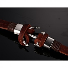 Head Layer Cowhide Titanium Steel Buckle Men Anchor Bracelet