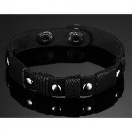 Leather WovenBrass Buckle Men Bracelet