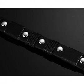 Leather WovenBrass Buckle Men Bracelet