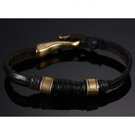 Leather WovenBrass Buckle Men Bracelet