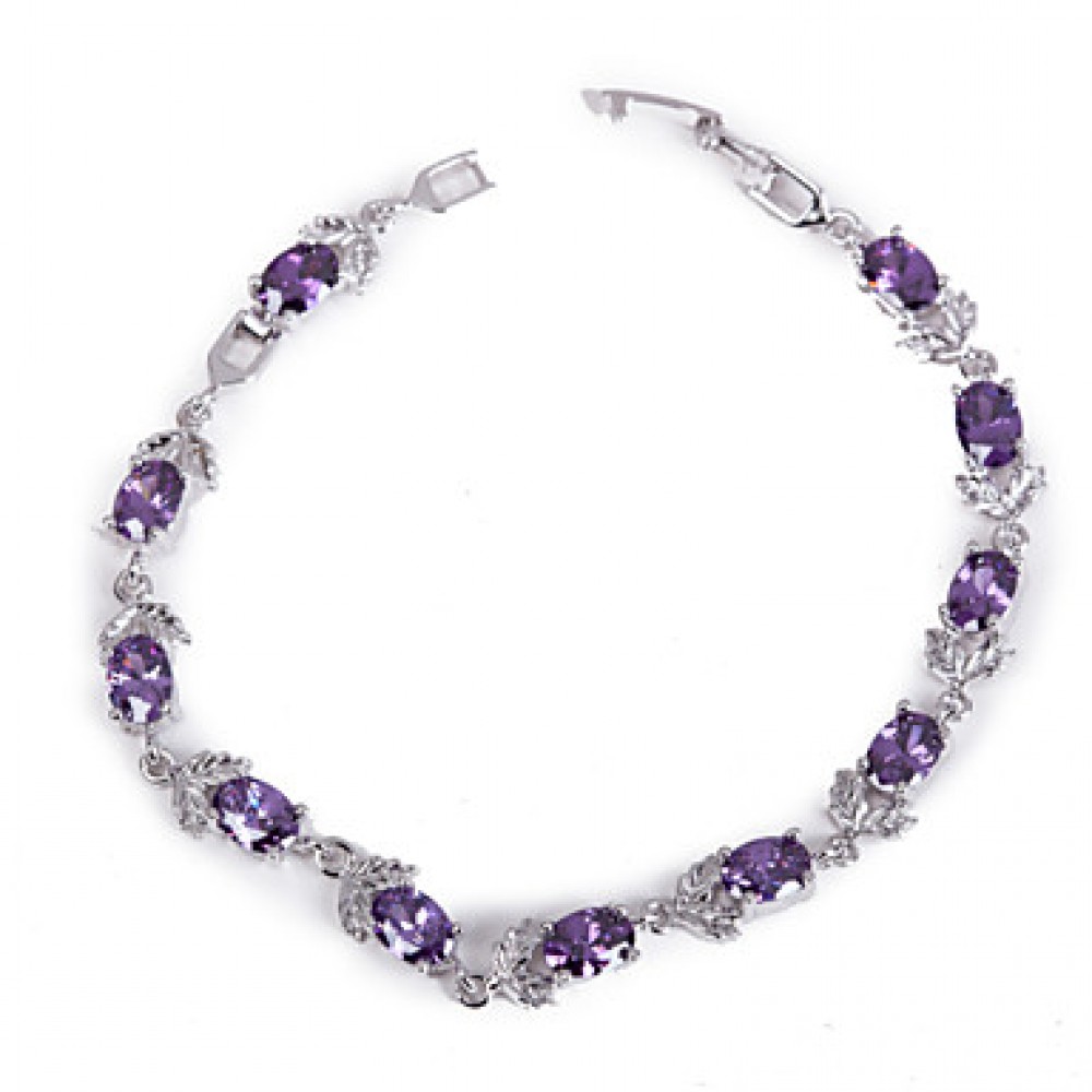 Elegant Purple Colorful AAA Zircon Platinum Plated Titanium Steel Bracelet for Women Gift,Fine Diamond Birthstone