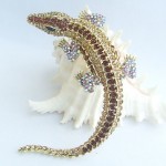 Women Accessories Gold-tone Topaz Rhinestone Crystal Alligator Crocodile Brooch Art Deco Crystal Brooch Women Jewelry