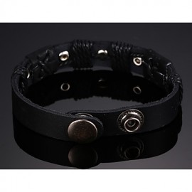 Leather WovenBrass Buckle Men Bracelet