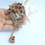 4.72 Inch Gold-tone Topaz Rhinestone Crystal Flower Brooch Pendant Art Decorations