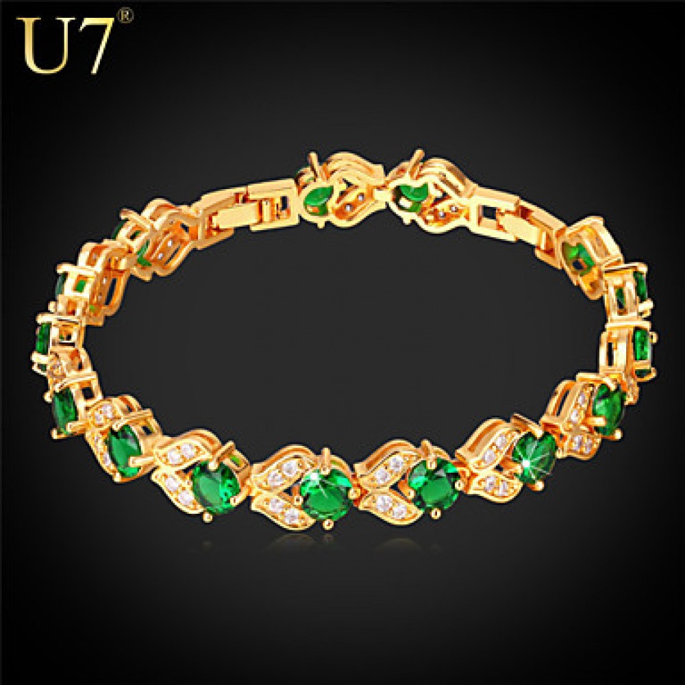 Women's Fashion Cubic Zirconia Jewelry Gift Platinum/18K Real Gold Plated Shiny Green Zircons Tennis Bracelets