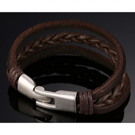 Head Layer Cowhide Titanium Steel Buckle Men Anchor Bracelet