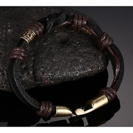 Leather WovenBrass Buckle Men Bracelet