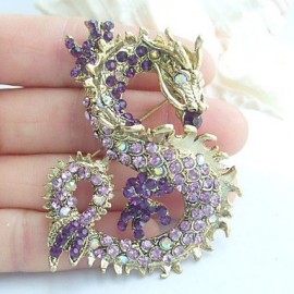 Women Accessories Gold-tone Purple Rhinestone Crystal Dragon Brooch Art Deco Crystal Brooch Pin