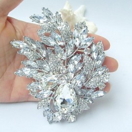 Gorgeous 4.33 Inch Silver-tone Clear Rhinestone Crystal Flower Brooch Wedding Deco Bridal Bouquet