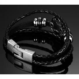 Head Layer Cowhide Titanium Steel Buckle Men Anchor Bracelet