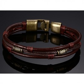 Leather WovenBrass Buckle Men Bracelet