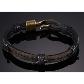 Leather Woven Brass Buckle Men Bracelet