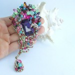 4.72 Inch Gold-tone Multicolor Rhinestone Crystal Flower Brooch Pendant Art Decorations