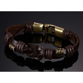 Leather WovenBrass Buckle Men Bracelet