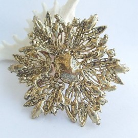 Gorgeous 3.94 Inch Gold-tone Purple Rhinestone Crystal Flower Brooch Art Deco