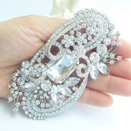 Wedding 4.13 Inch Silver-tone Clear Rhinestone Crystal Flower Brooch Pendant