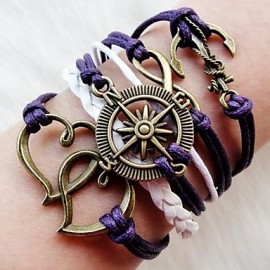 Women's Vintage Compass Heart Braided Bracelet