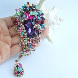 4.72 Inch Gold-tone Multicolor Rhinestone Crystal Flower Brooch Pendant Art Decorations