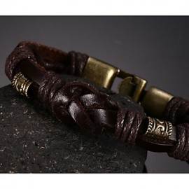 Leather WovenBrass Buckle Men Bracelet