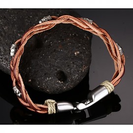 Leather WovenBrass Buckle Men Bracelet