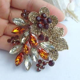 2.36 Inch Gold-tone Topaz Rhinestone Crystal Flower Brooch Pendant Art Decorations