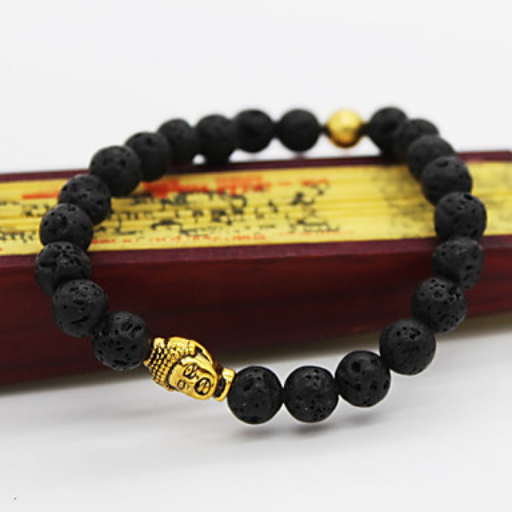 Men Fashion Bracelet Pulseras Mujer Black Lava Stone Buddha Beads Bracelet Jewelry Christmas Gifts