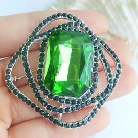 1.97 Inch Silver-tone Green Rhinestone Crystal Brooch Pendant Art Decorations